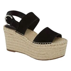 Marc Fisher LTD Renni Platform Espadrille Wedge Sandals Black Suede Size 5